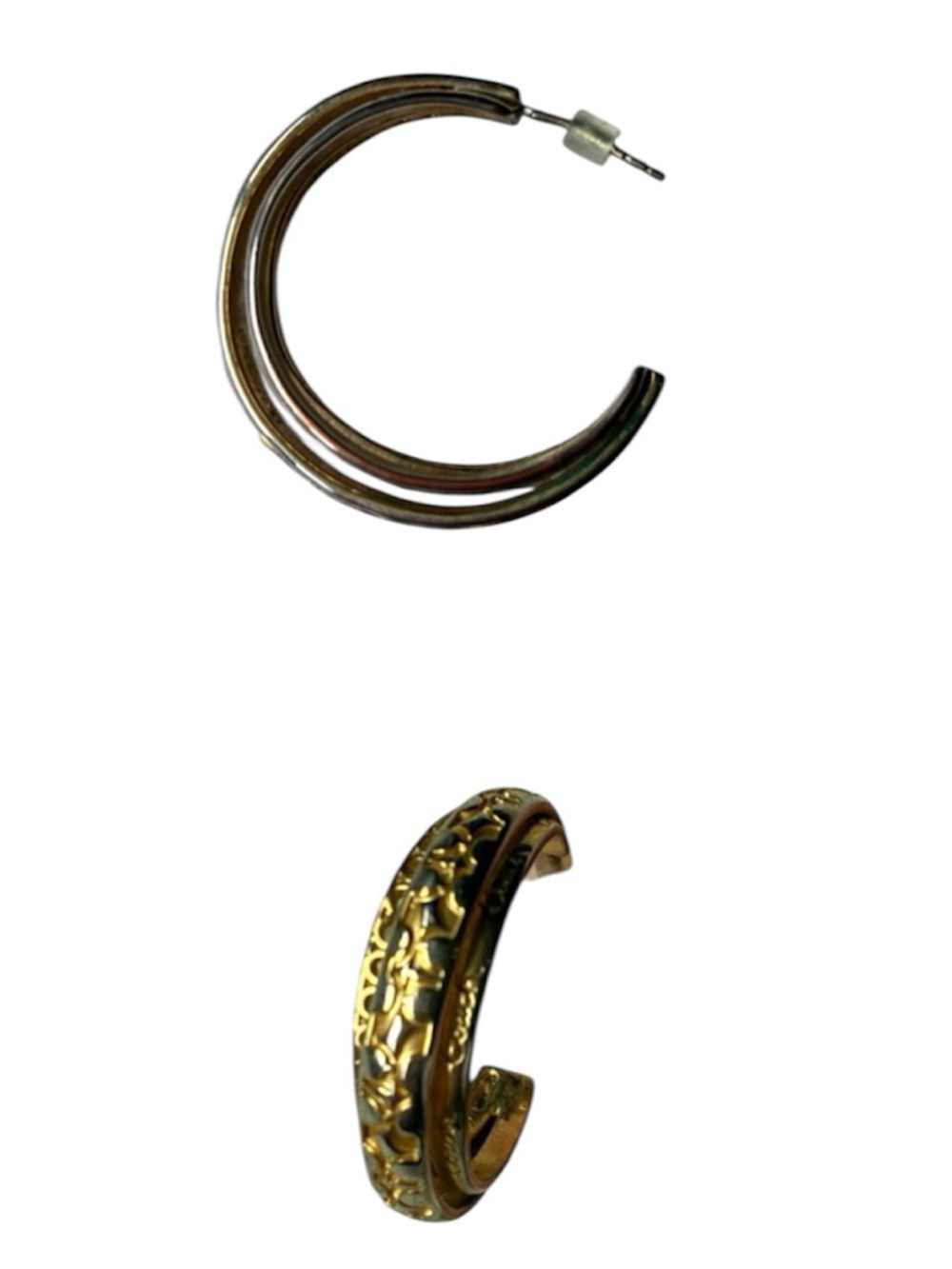 Coach Women’s Gold & Silver Two Tone Hoop Earrings Filigree Detail